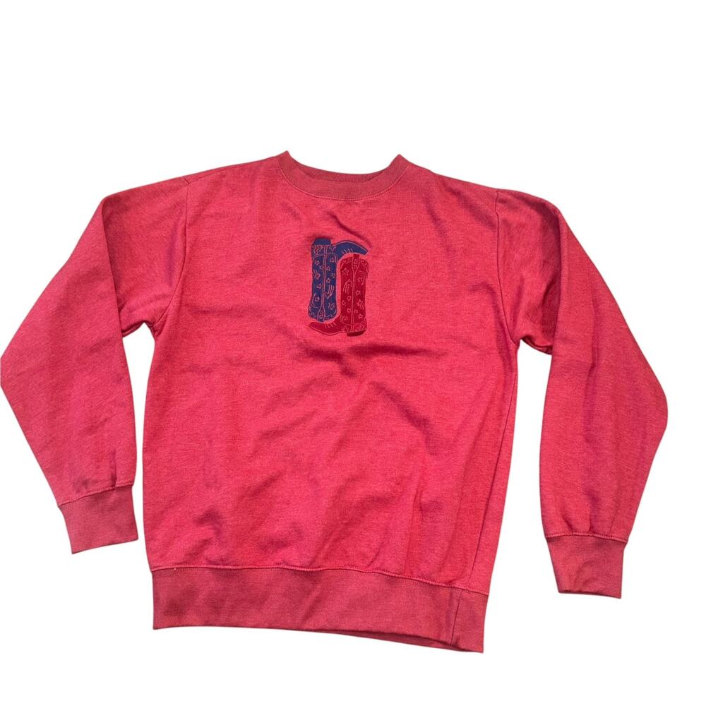 Love In Faith Cowgirl Boot Soft Crewneck Red Sweatshirt Womens XL Casual Western